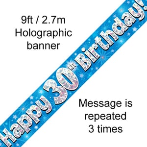 A blue banner that says "Happy 30th Birthday."