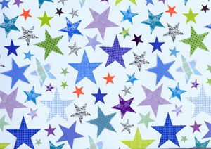 A white background with colorful stars on it.