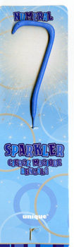 A blue sparkler with the number 7 on it.