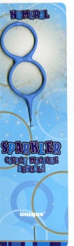 A blue sparkler with the number 8 on it.