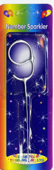 A number 9 sparkler in a rainbow-colored package.