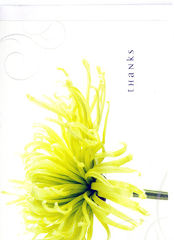 A thank you card with a yellow flower on it is needed.