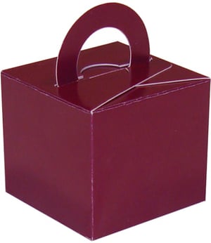 A burgundy box with a handle on a white background.