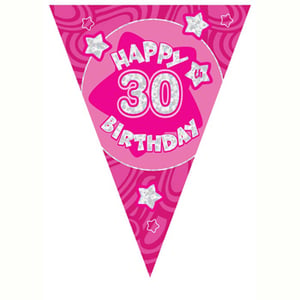 A pink banner that says, "Happy 30th birthday."