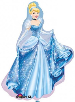 a cinderella balloon with a blue dress and white gloves
