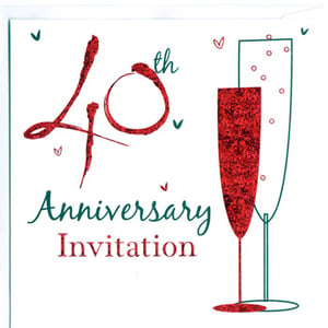 A 40th anniversary invitation with two glasses of wine.