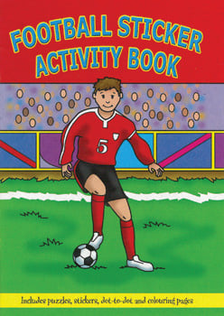 A football sticker activity book includes puzzles, stickers, dot-to-dot, and coloring pages.