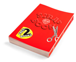 A red book with scissors on it, which says "free 2 books."