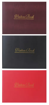 A visitor's book is shown in three different colors.