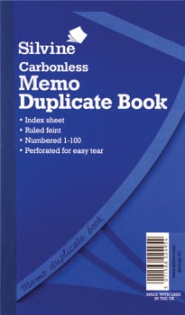 A blue Silvine carbonless memo duplicate book.