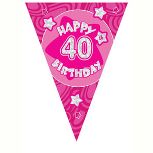 A pink banner that says "Happy 40th birthday."