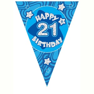 A blue banner that says "Happy 21st birthday."