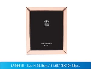 A picture frame with a rose gold frame and a black background.
The grammatically correct sentence is: A picture frame with a rose gold frame and a black background.