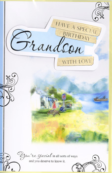A birthday card that says "Have a special birthday, grandson. With love."