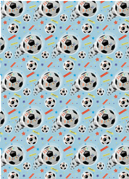 A pattern of soccer balls with "Happy Birthday" written on them.