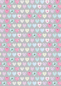 A seamless pattern of pink and blue hearts on a gray background.