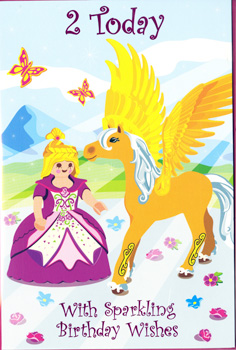 A birthday card that says "2 today" with sparkling birthday wishes.