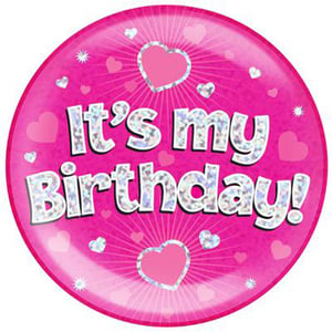 A pink plate with the words "it's my birthday" on it.