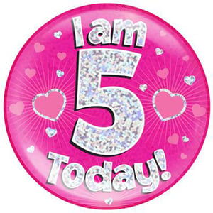 A pink plate with the words "I am 5 today" on it.