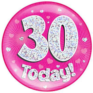 A pink plate with the number 30 on it.
