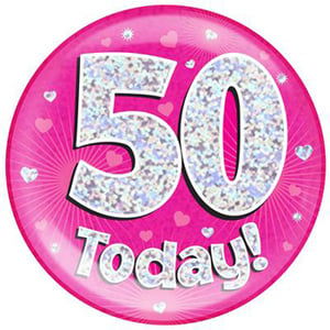 A pink plate with the number 50 on it.