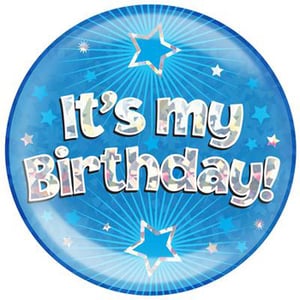 A blue balloon with the words "it's my birthday" written on it.