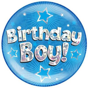 A blue plate with the words "birthday boy" written on it.