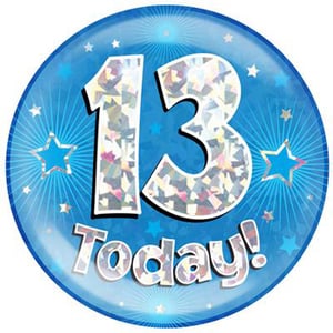 A blue balloon with the number 13 on it.