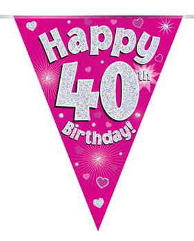 A pink banner that says "Happy 40th birthday."