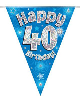 A blue banner with the words "happy 40th birthday" on it.