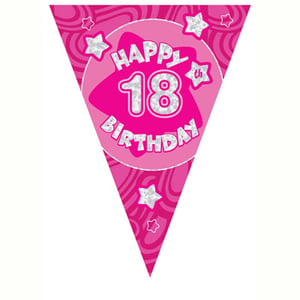 A pink banner that says "Happy 18th birthday."