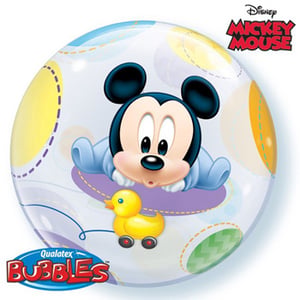 A Disney Baby Mickey Mouse bubble with a yellow rubber duck.