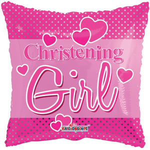 a pink pillow that says christening girl on it