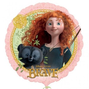 A Disney Pixar Brave balloon with Merida and a bear.