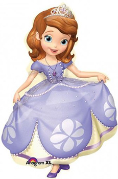 Princess Sofia is wearing a purple dress and tiara.