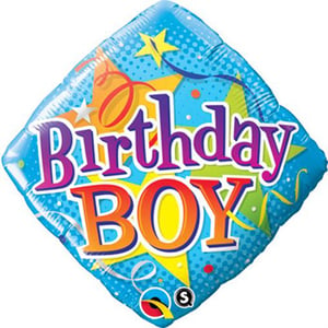 a blue balloon that says birthday boy on it