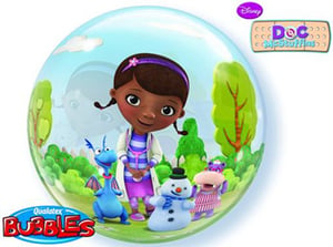 A Disney Doc McStuffins balloon with a dragon and a snowman.