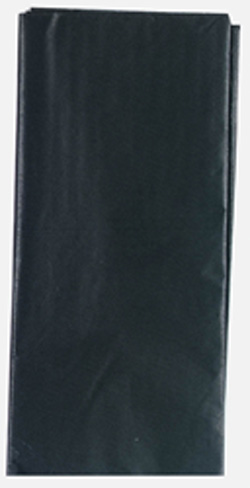 A black plastic bag is folded in half on a white background.