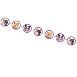 A string of cats is in purple circles on a white background.