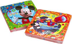 Two boxes of napkins with Mickey Mouse on them.