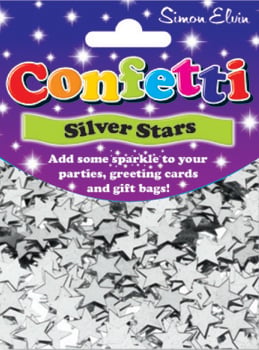 A package of Simon Elvin's silver stars confetti.