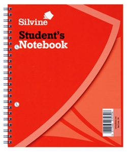 A red spiral-bound student's notebook by Silvine.