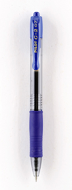 A blue pilot pen with black ink.