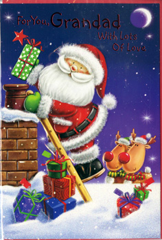 A Christmas card that says "For you, Grandad with lots of love."