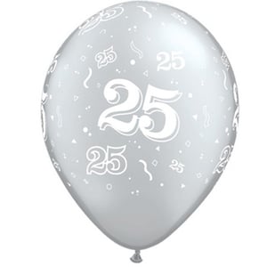 A silver balloon with the number 25 on it.