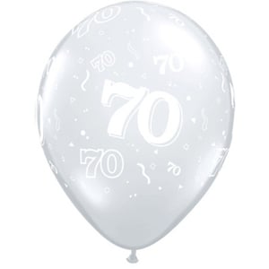 A white balloon with the number 70 on it.