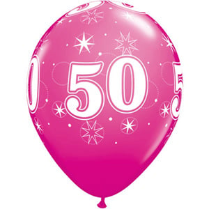 A pink balloon with the number 50 on it.