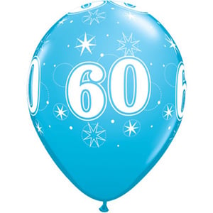 A blue balloon with the number 60 on it.