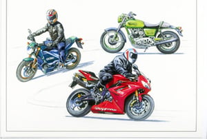 A drawing of three motorcycles, with one that says "Daytona" on it.