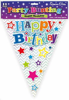 A package of party bunting that says "happy birthday".

(Note: The original sentence is grammatically correct. No changes are necessary.)